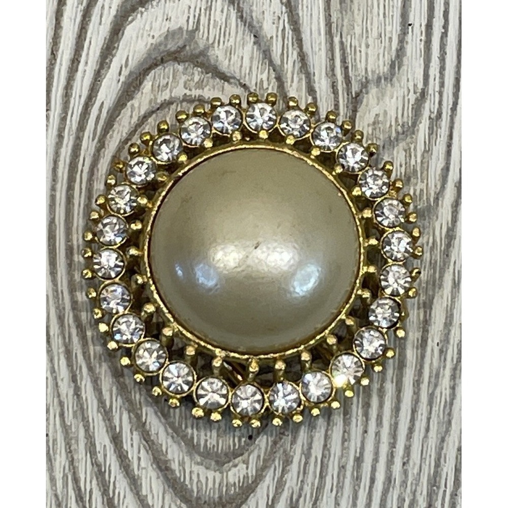 Vintage Gold Tone Faux Pearl Scarf Slide Rhinestone Halo Scarf Clip Accessory